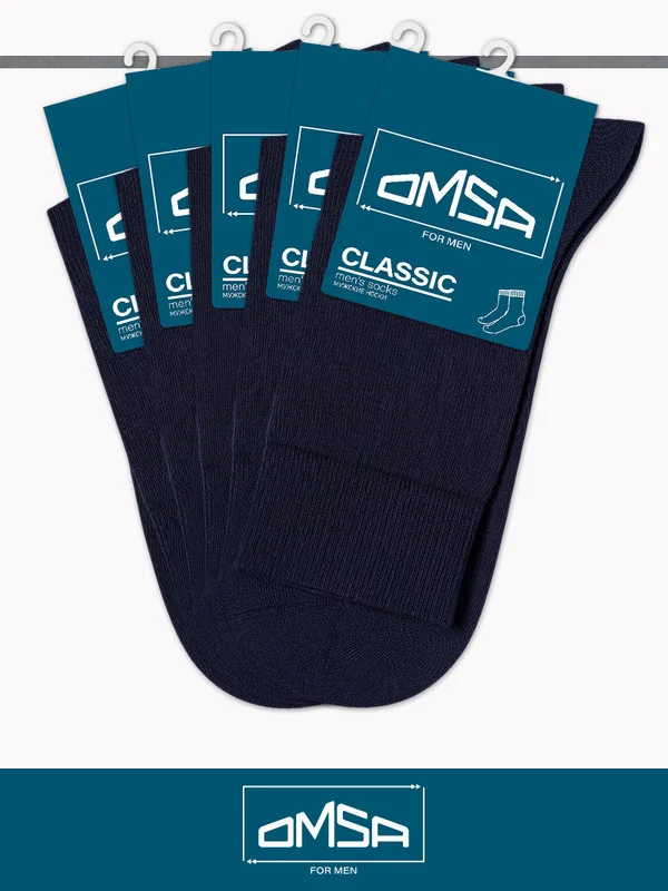 Синий носки мужские OMSA CLASSIC 203 высокие летние из хлопка набор 5 пар