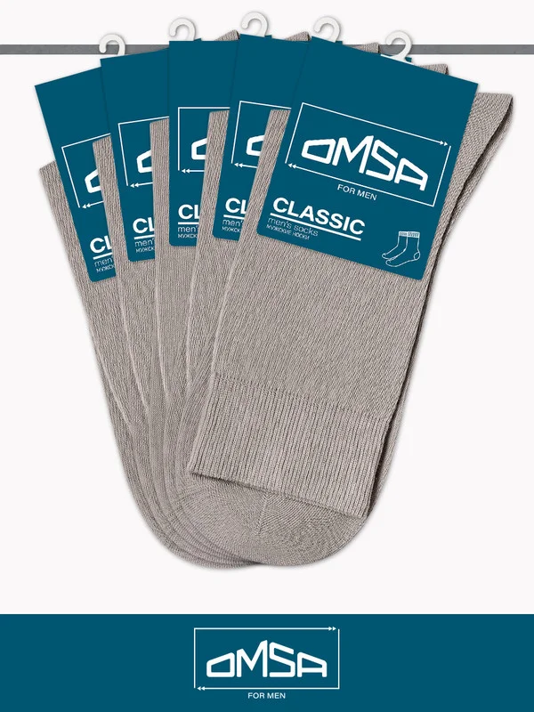 Серый носки мужские OMSA CLASSIC 203 высокие летние из хлопка набор 5 пар