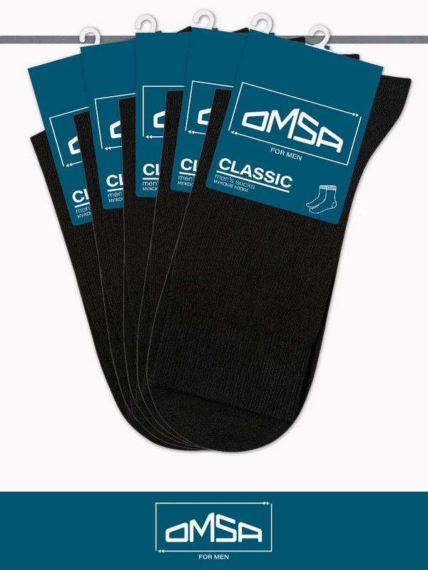 Черный носки мужские OMSA CLASSIC 203 высокие летние из хлопка набор 5 пар