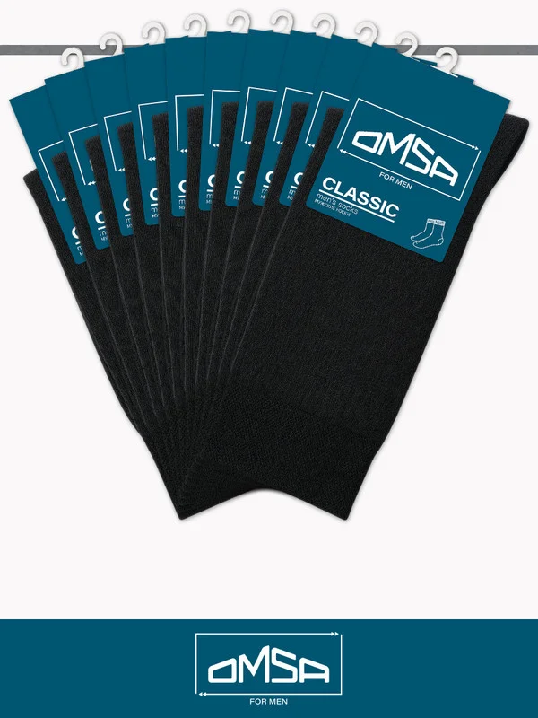 Черный носки мужские OMSA CLASSIC 204 высокие длинные из хлопка набор 10 пар