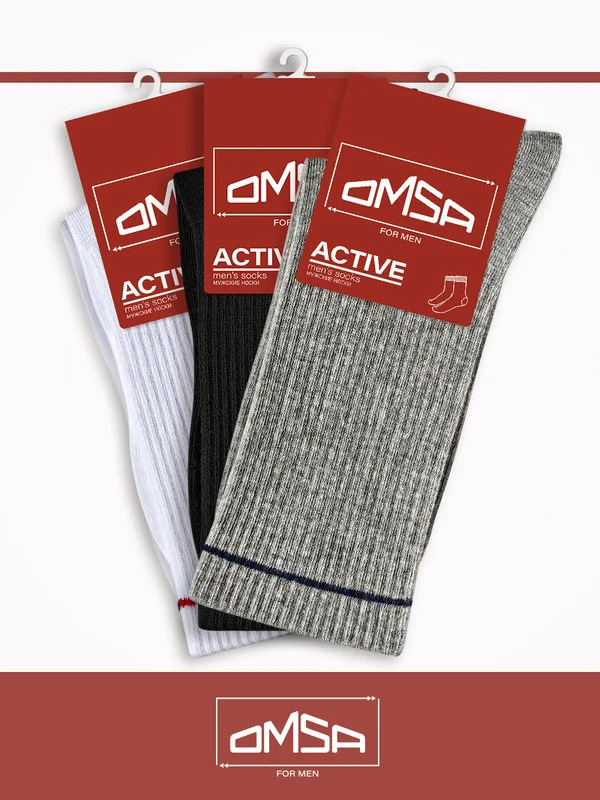 Разноцветный носки мужские OMSA ACTIVE 115 высокие в рубчик набор 3 пары