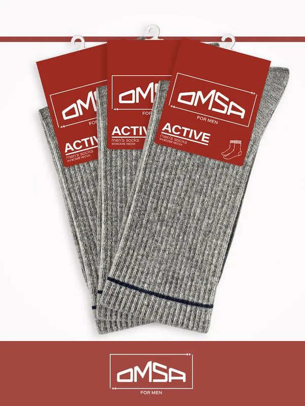 Серый носки мужские OMSA ACTIVE 115 высокие в рубчик набор 3 пары