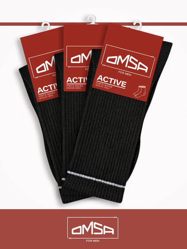 Серый носки мужские OMSA ACTIVE 115 высокие в рубчик набор 3 пары