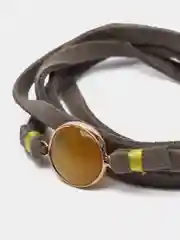 Серый браслет кожаный Teosa, с желтым кварцем, темно-серый, 90 см