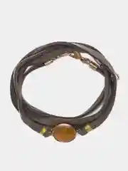 Серый браслет кожаный Teosa, с желтым кварцем, темно-серый, 90 см
