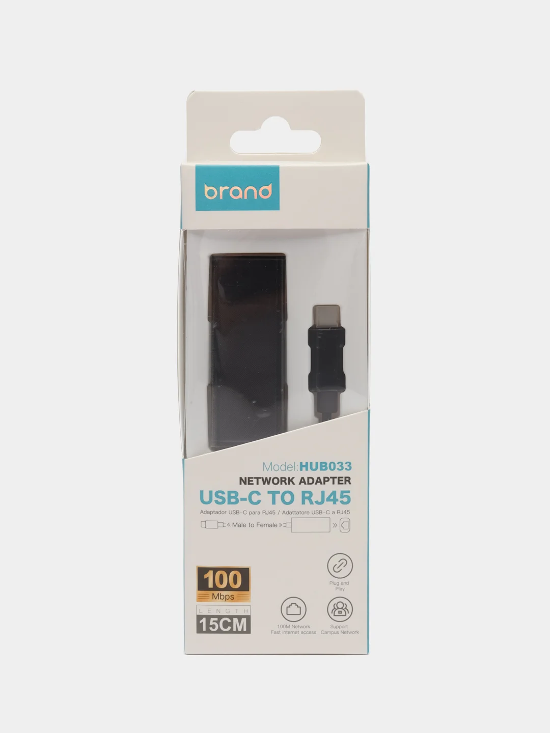 Черный переходник адаптер, USB Type-C - RJ45, OTG Ethernet