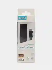 Черный переходник адаптер, USB Type-C - RJ45, OTG Ethernet