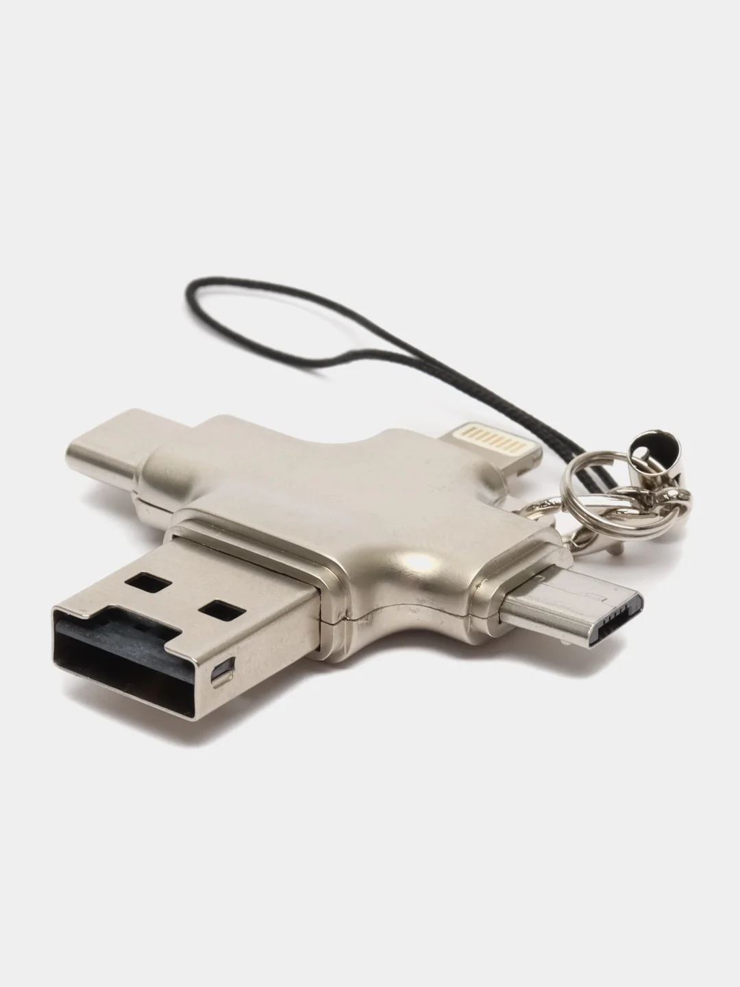4 в 1: Картридер - переходник USB-A на USB TYPE-C, microUSB, Lightning