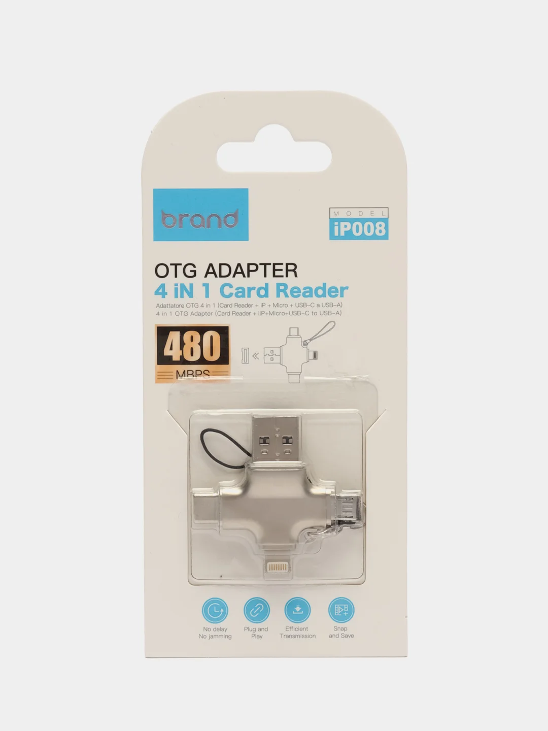 4 в 1: Картридер - переходник USB-A на USB TYPE-C, microUSB, Lightning
