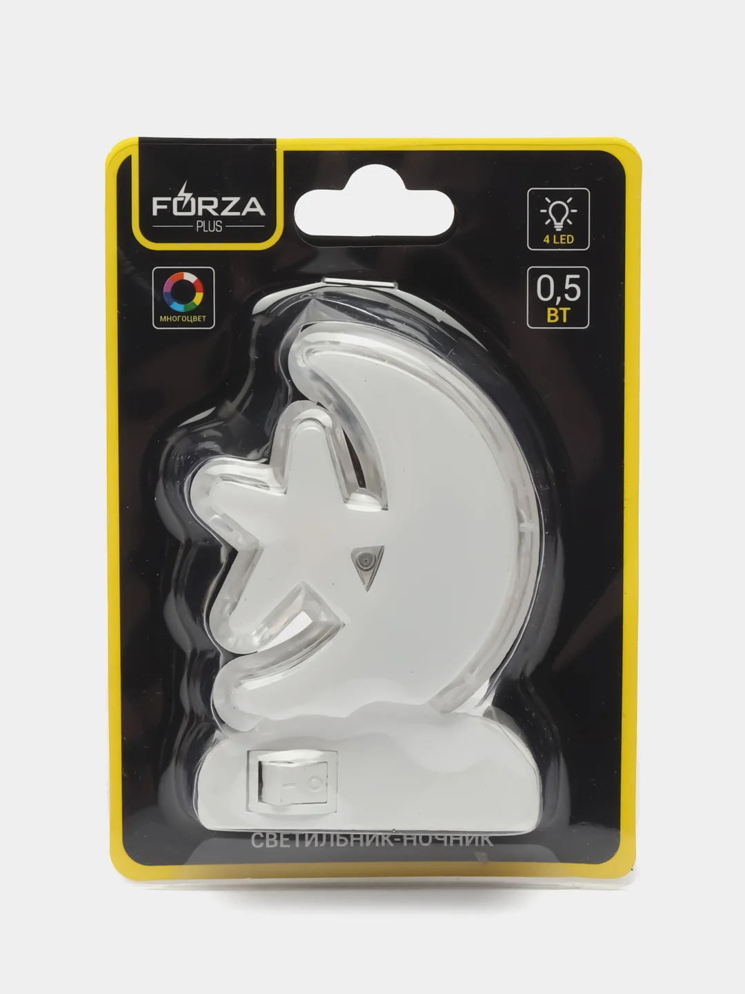 FORZA Ночник в розетку с выкл, 4LED-многоцвет, пластик, 220-240В, 0,5Вт,"Месяц со звездой"