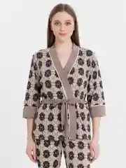 Серый костюм домашний женский с брюками и кимоно, пижама