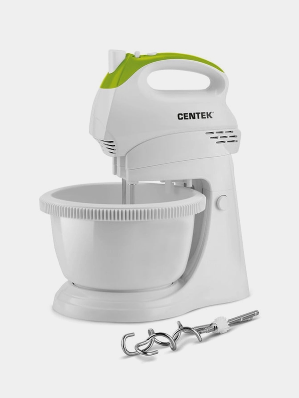 Миксер Centek CT-1119, белый/зеленый, 350Вт, 2.5л, 5 скоростей+турбо