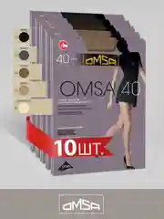 Разноцветный колготки женские OMSA NEW 40 den классические, с шортиками комплект 10 пар