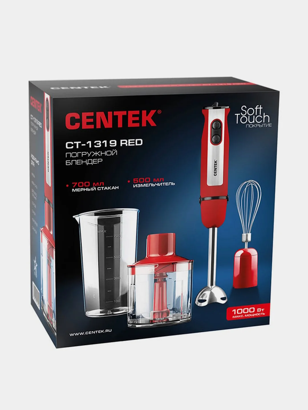 Блендер Centek CT-1319, 1000 Вт, стакан 700мл, чоппер 500 мл, венчик