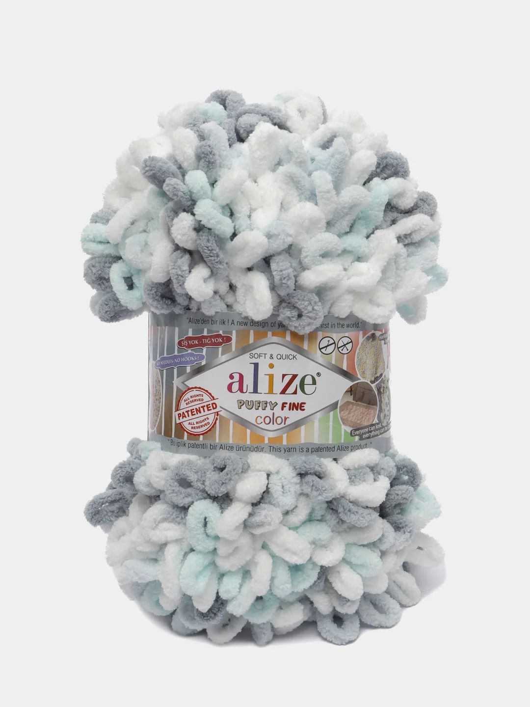 Мятный пряжа плюшевая турецкая Alize Puffy Fine color( с маленькими петлями) 1 шт