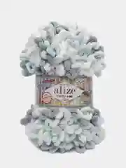 Мятный пряжа плюшевая турецкая Alize Puffy Fine color( с маленькими петлями) 1 шт