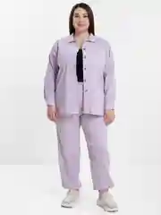 Лавандовый костюм женский, весенний, микровельвет, рубашка и брюки, большие размеры