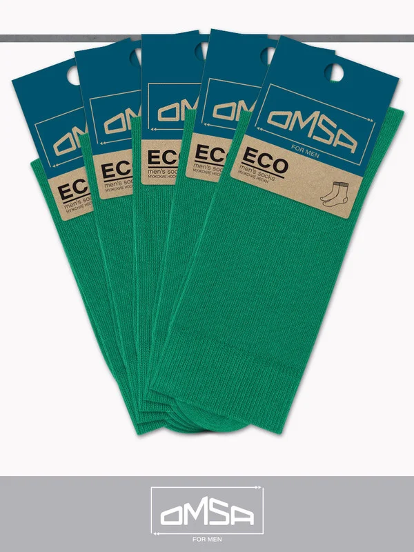 Лесной зеленый носки мужские OMSA ECO 401 Colors высокие длинные из хлопка, набор 5 пар