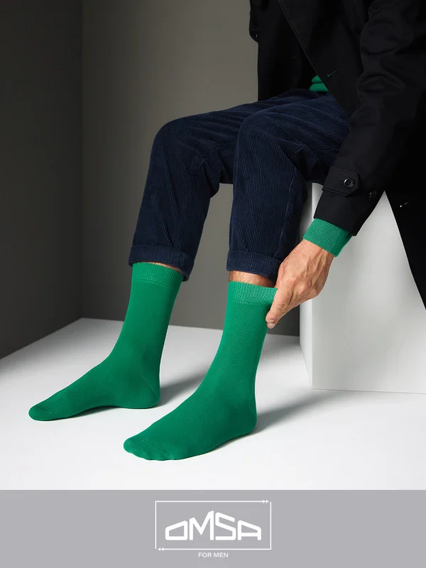 Лесной зеленый носки мужские OMSA ECO 401 Colors высокие длинные из хлопка, набор 5 пар