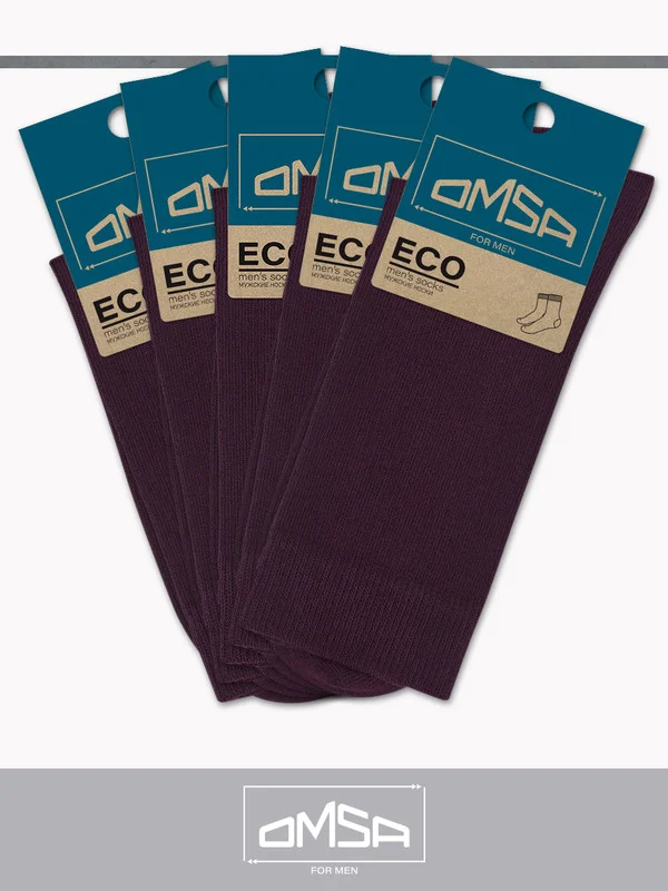 Бордовый носки мужские OMSA ECO 401 Colors высокие длинные из хлопка, набор 5 пар