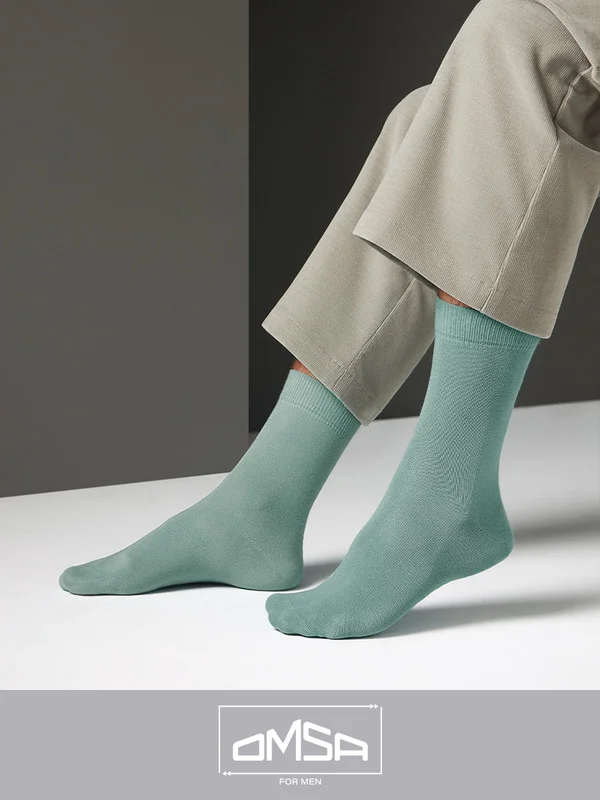 Зеленый носки мужские OMSA ECO 401 Colors высокие длинные из хлопка, набор 5 пар