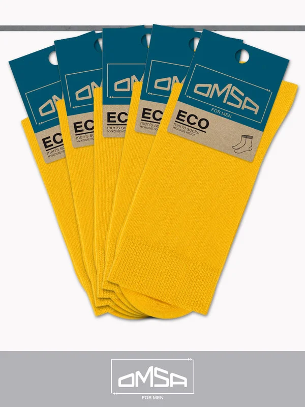 Желтый носки мужские OMSA ECO 401 Colors высокие длинные из хлопка, набор 5 пар