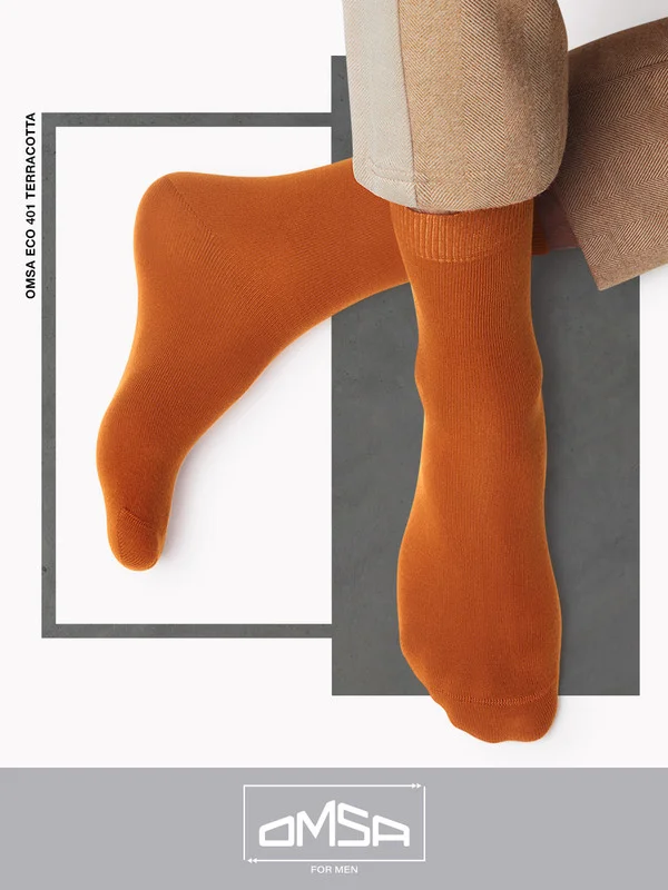 Терракотовый носки мужские OMSA ECO 401 Colors высокие длинные из хлопка, набор 5 пар