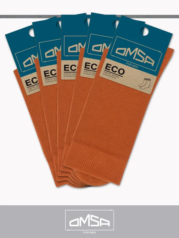 Терракотовый носки мужские OMSA ECO 401 Colors высокие длинные из хлопка, набор 5 пар