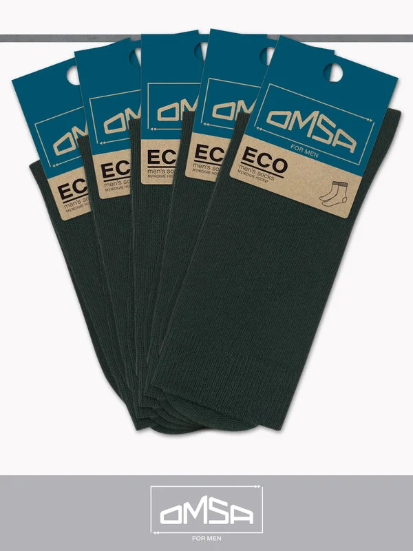 Зелёный хаки носки мужские OMSA ECO 401 Colors высокие длинные из хлопка, набор 5 пар