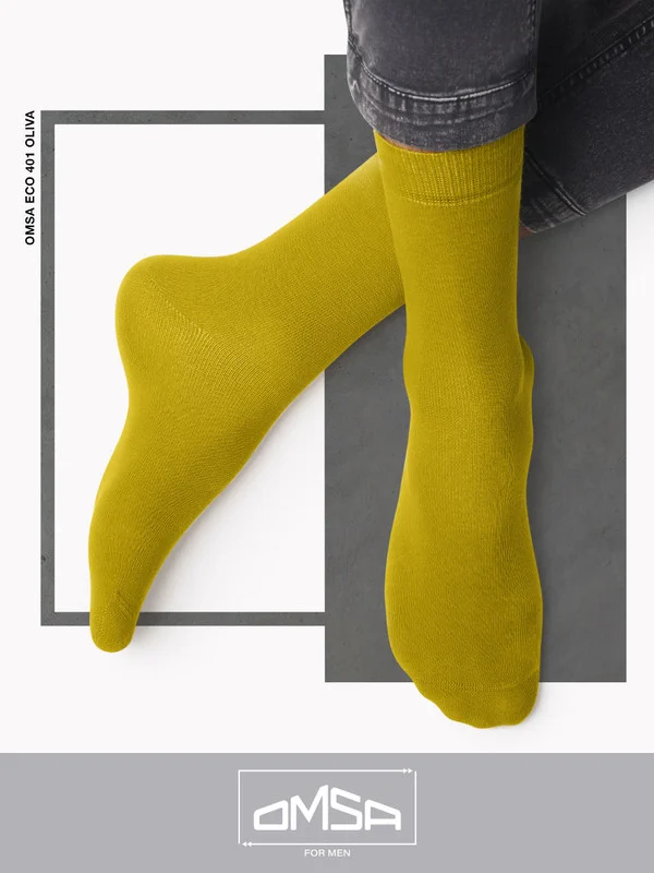 Оливковый носки мужские OMSA ECO 401 Colors высокие длинные из хлопка, набор 5 пар
