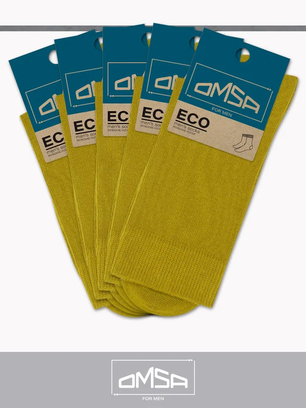 Оливковый носки мужские OMSA ECO 401 Colors высокие длинные из хлопка, набор 5 пар