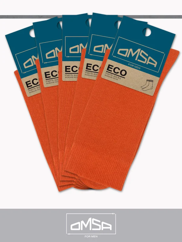 Оранжевый носки мужские OMSA ECO 401 Colors высокие длинные из хлопка, набор 5 пар
