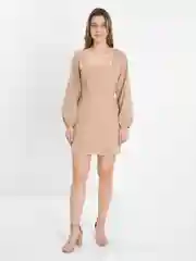 Бежевый платье мини женское, с разрезом
