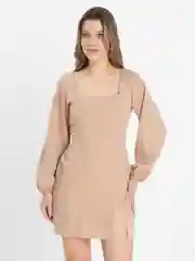 Бежевый платье мини женское, с разрезом