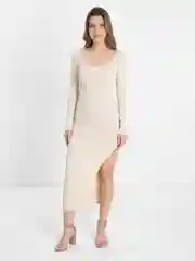 Молочный платье-миди женское, с разрезом