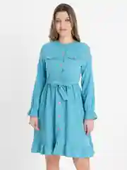 Мятный платье женское с поясом, миди, вельвет