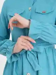 Мятный платье женское с поясом, миди, вельвет