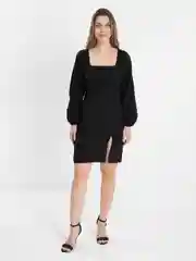 Черный платье мини женское, с разрезом
