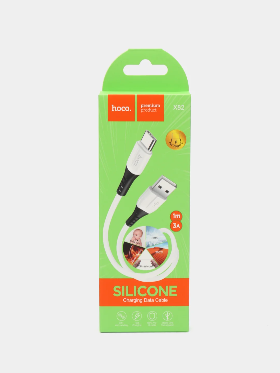 Кабель Hoco Type-C USB быстрая зарядка на Android, силиконовый провод, мягкий кабель