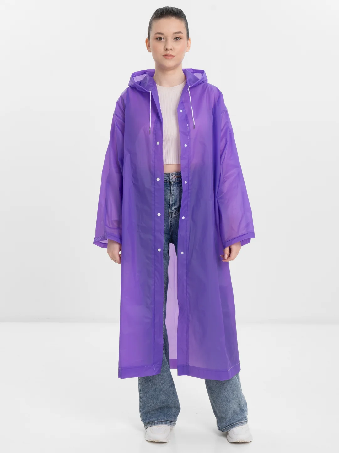 Фиолетовый дождевик с капюшоном, многоразовый UNISEX цвет белый,черный
