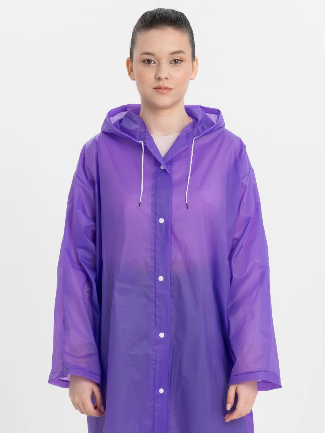 Фиолетовый дождевик с капюшоном, многоразовый UNISEX цвет белый,черный