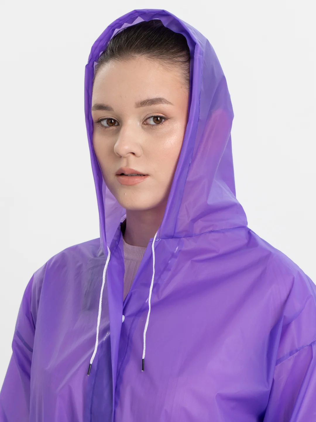 Фиолетовый дождевик с капюшоном, многоразовый UNISEX цвет белый,черный