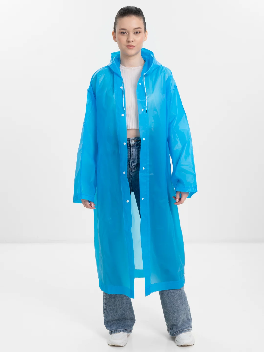 Синий дождевик с капюшоном, многоразовый UNISEX цвет белый,черный