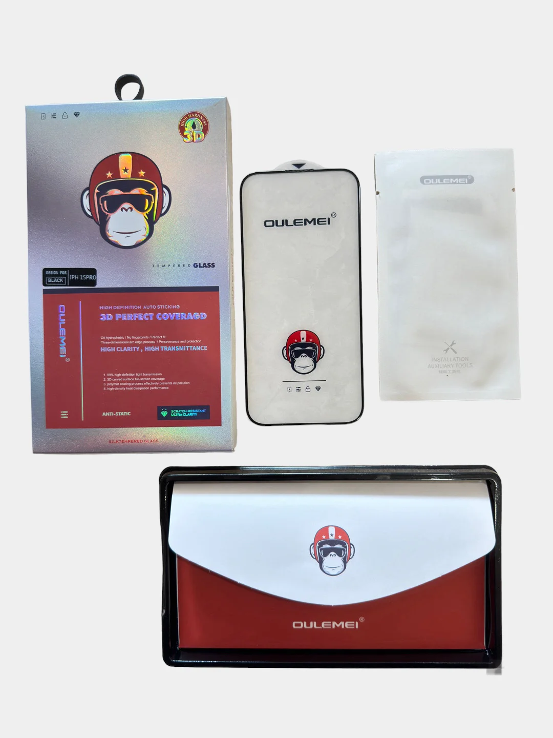 Защитное стекло Premium 3D Oulemei iPhone 13/Pro/ProMax, 14Pro/14ProMax, 15Pro/15Plus
