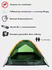 Палатка 2-местная, Lanyu влагостойкая, туристическая, автоматическая, летняя, двухместная
