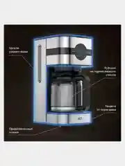 Черный капельная кофеварка BQ CM2002, АНТИКАПЕЛЬНЫЙ МЕХАНИЗМ, LED ДИСПЛЕЙ, 900 Вт