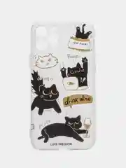 Черный чехол для iPhone 11 12 13 14 15 Pro Max 7 8 XR X XS Plus с принтом айфон прозрачный коты