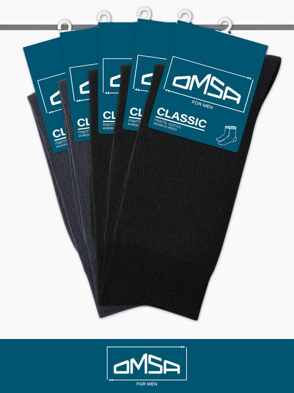 Разноцветный носки мужские OMSA CLASSIC 204 высокие длинные из хлопка набор 5 пар