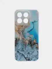 Голубой силиконовый чехол на Honor X8B / Хонор X8B прозрачный, с рисунком, защита камеры