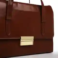 Коричневый деловая сумка-мессенджер на клапане, женский мини-портфель, 25х18х9 см, жесткий каркас